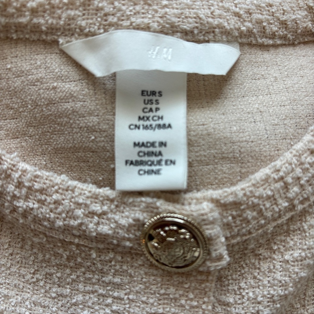 H&M SHORT SLEEVED BOUCLE CARDIGAN TOP CREAM SIZE SMALL - Picture 7 of 9